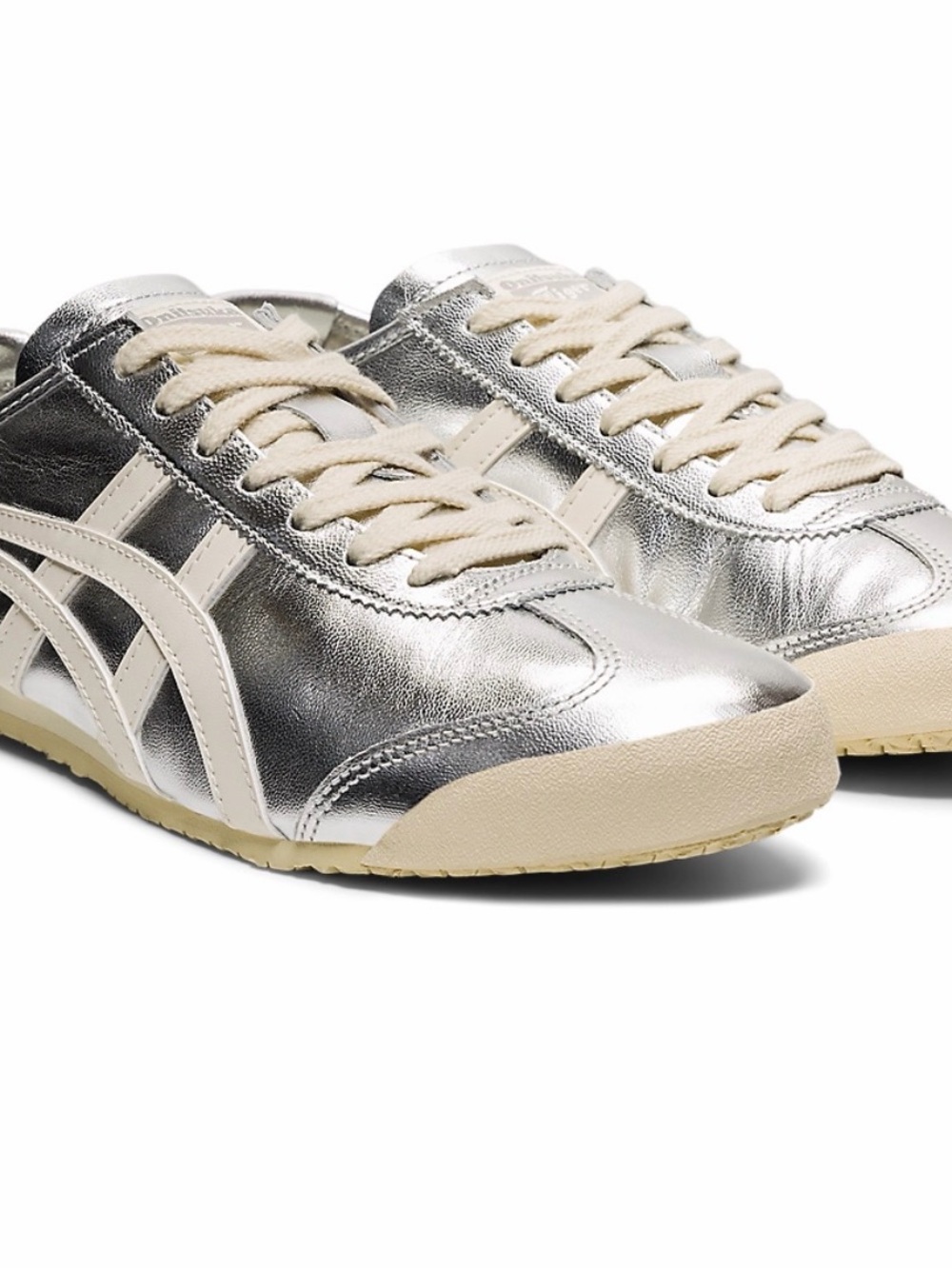 Onitsuka Tiger by Asics Metallic Silver and Cream Mexico 66 Sneakers